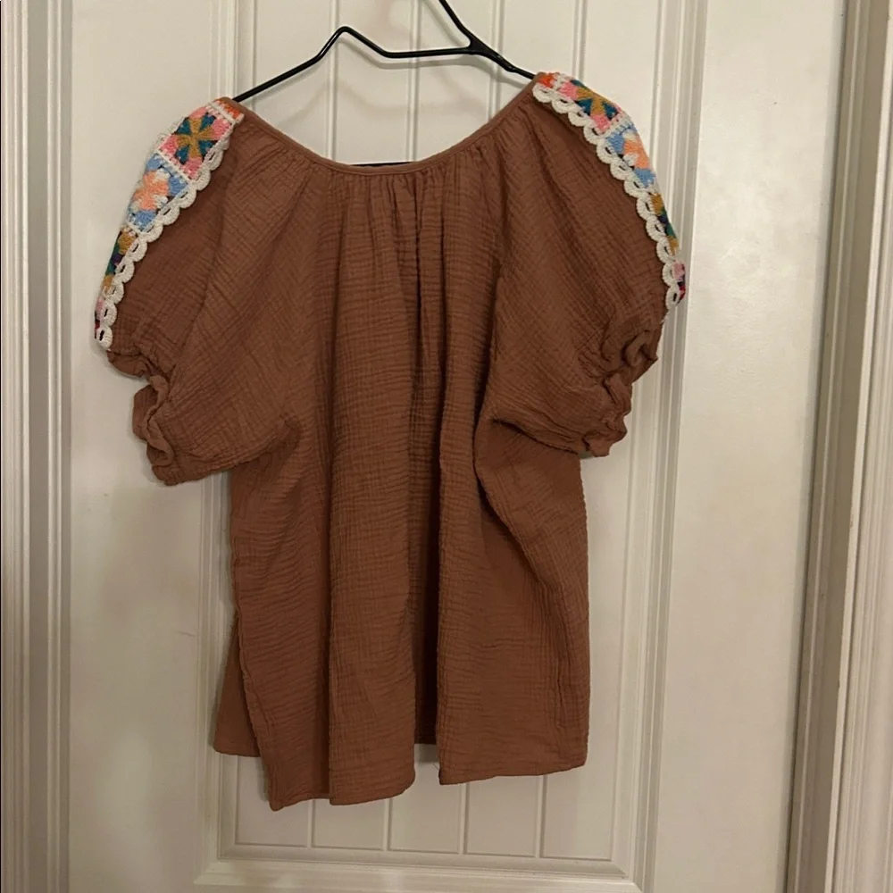 Crochet Brown and multicolored Women's Top Large - Picture 4 of 5